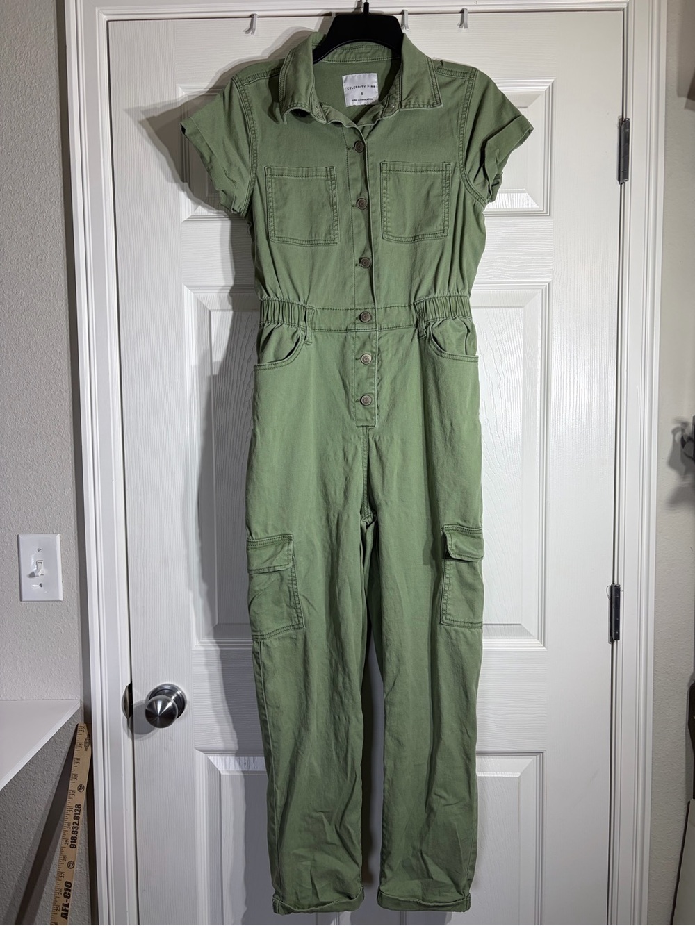 Celebrity Pink Olive Green Short-Sleeve Utility Jumpsuit